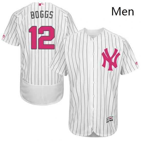 Mens Majestic New York Yankees 12 Wade Boggs Authentic White 2016 Mothers Day Fashion Flex Base MLB Jersey